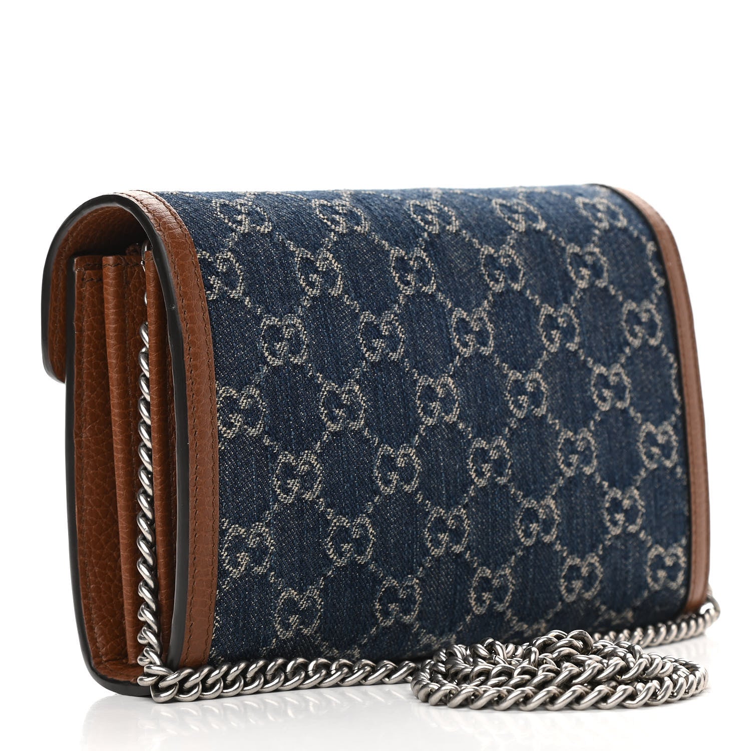 Gucci New Denim GG Monogram Dollar Calfskin Enamel Mini Dionysus Chain Wallet Blue Tea Cuir Epilog Electric Blue 3 of 10