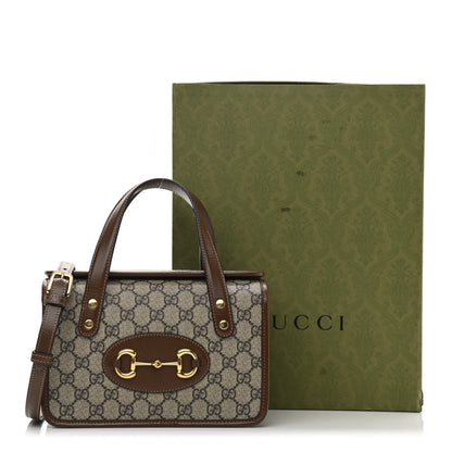 Gucci GG Supreme Monogram Azalea Calfskin Mini Horsebit 1955 Foldover Top Handle Bag Beige Ebony Brown Sugar 13 of 13