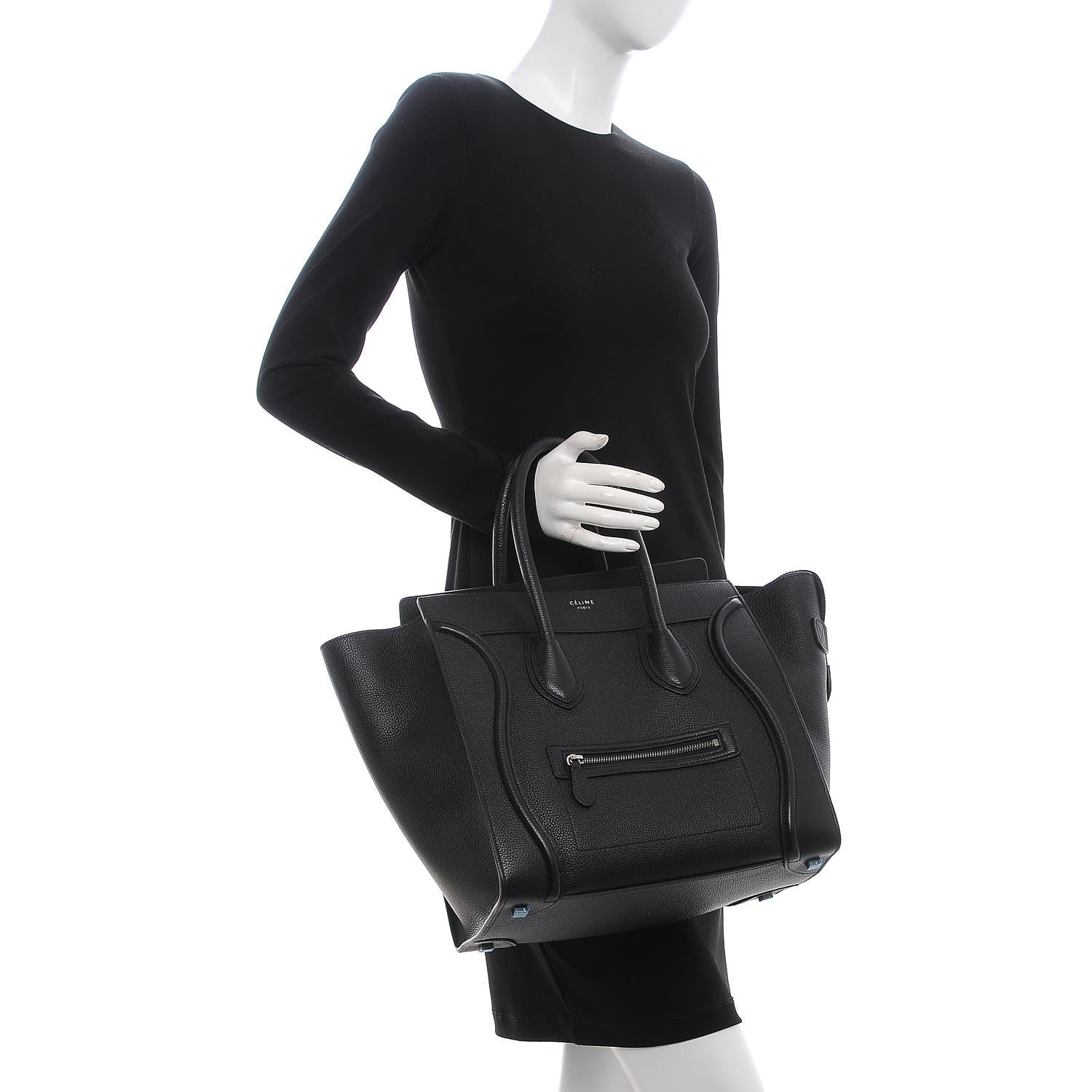 Celine Drummed Calfskin Mini Luggage Black 2 of 8