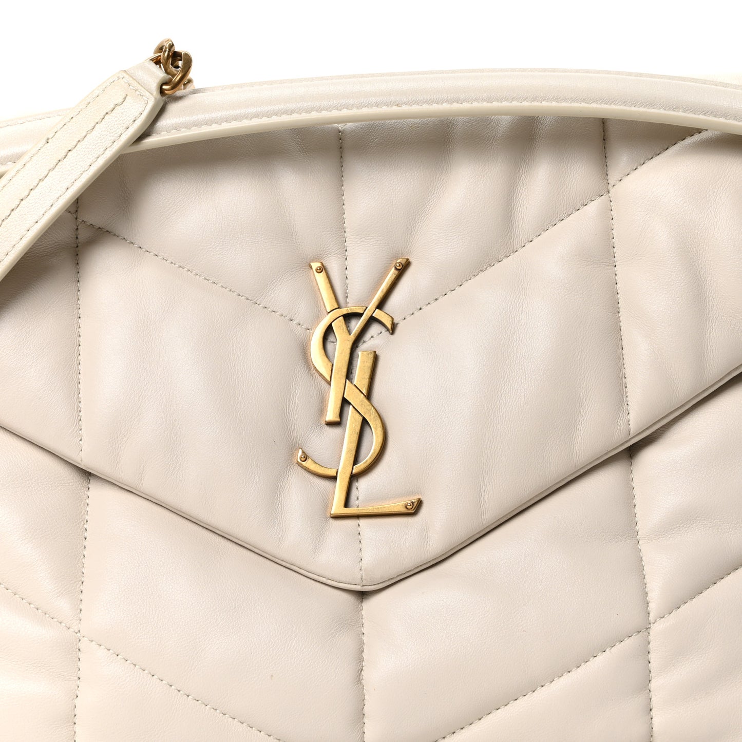 Lambskin Quilted Medium Loulou Puffer Monogram Chain Satchel Crema Soft