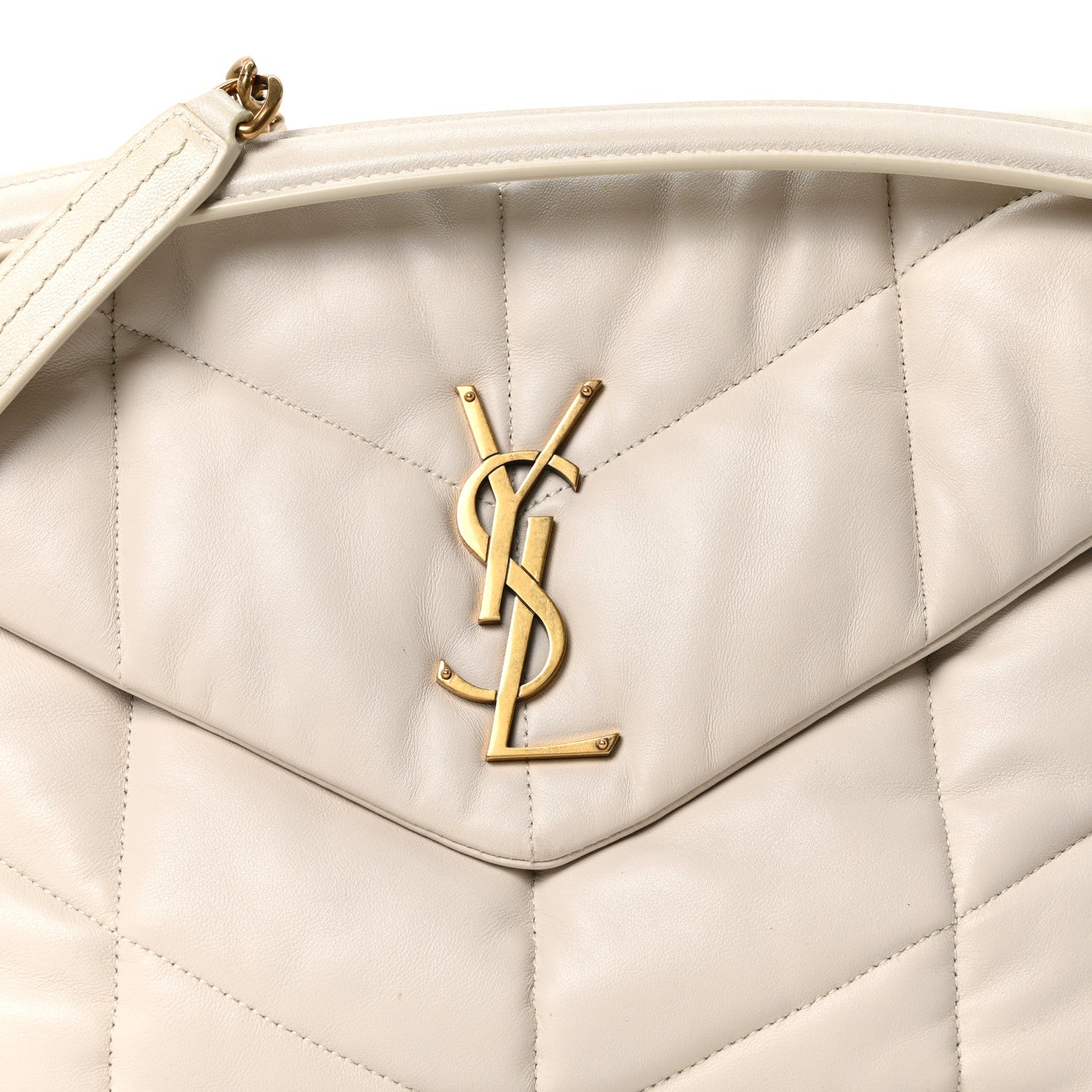 Saint Laurent Lambskin Quilted Medium Loulou Puffer Monogram Chain Satchel Crema Soft 8 of 10