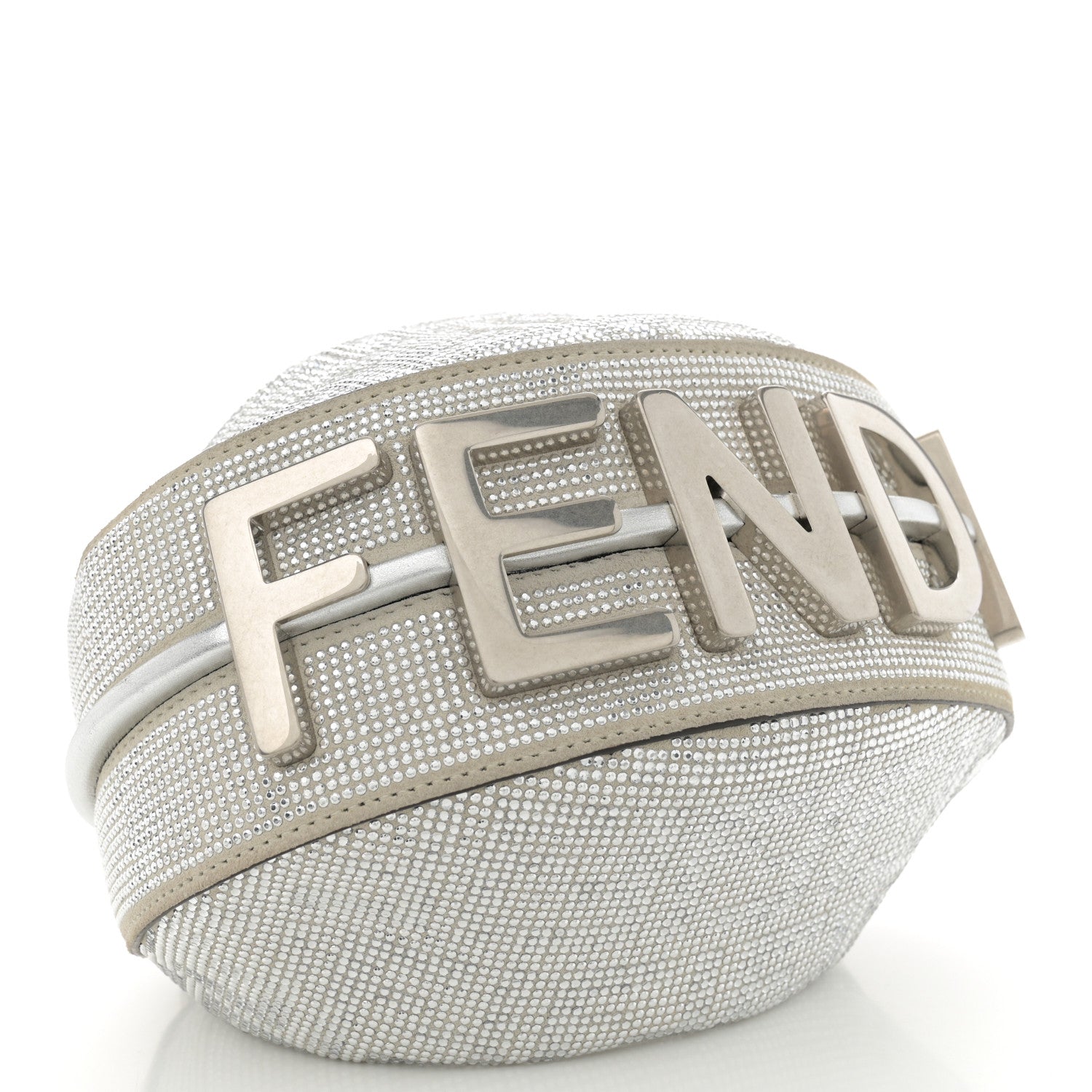 Fendi Crystal Vitello Laminato Suede FF Mini Fendigraphy Hobo Bag Grey 4 of 10
