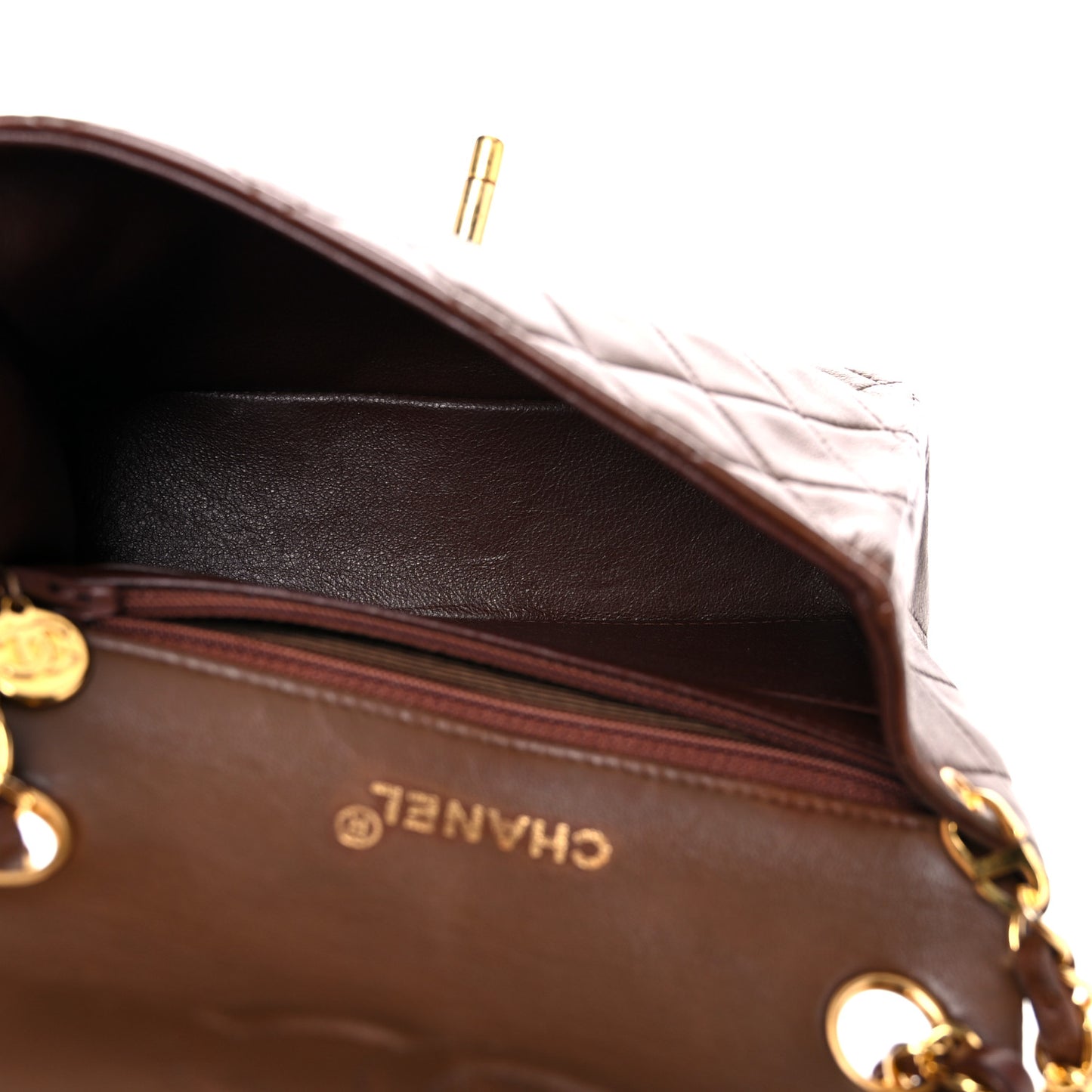 Lambskin Quilted Mini Square Flap Dark Brown