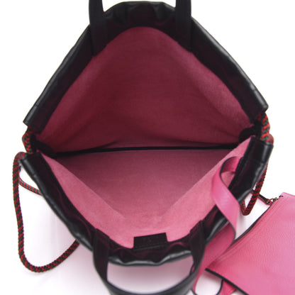 Gucci Grained Calfskin Logo Drawstring Backpack Box Pink Green Black 4 of 9