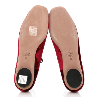 Valentino Garavani Calfskin Snakeskin Embossed Velvet Crossover Ballerina Flats 38 Red 5 of 9