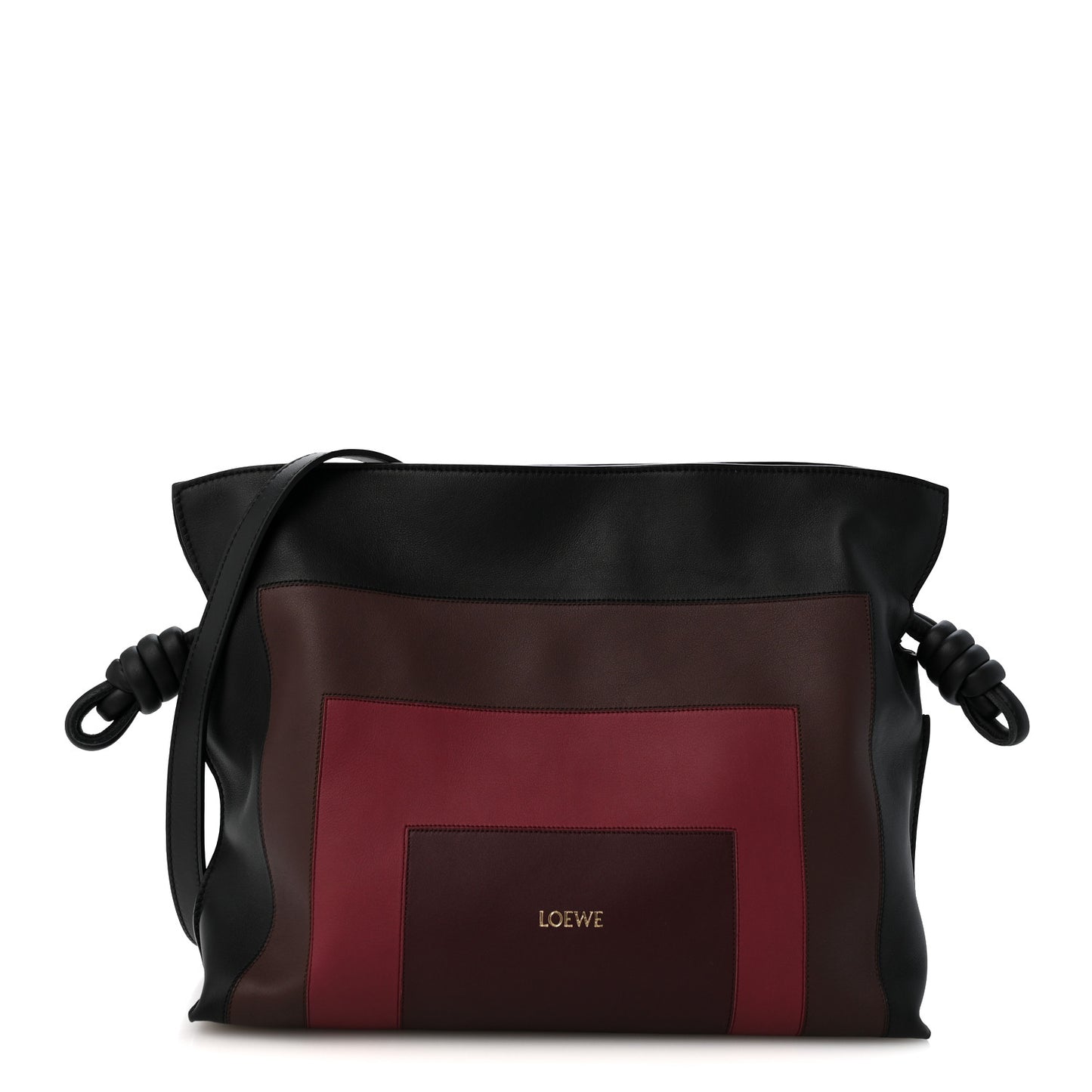 X ALBERS Nappa Calfskin Medium Flamenco Knot Clutch Black Burgundy