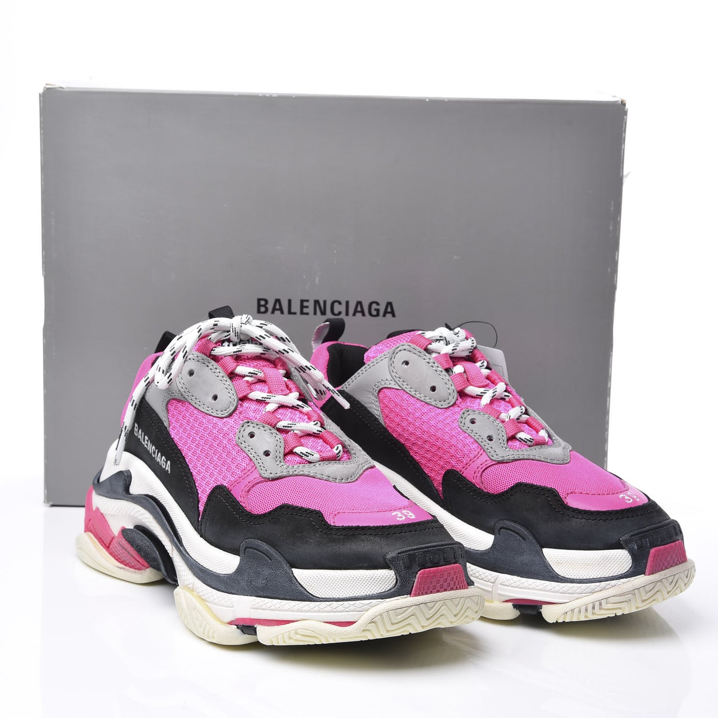 Fabric Mesh Womens Triple S Sneakers 39 Fluo Pink Grey White