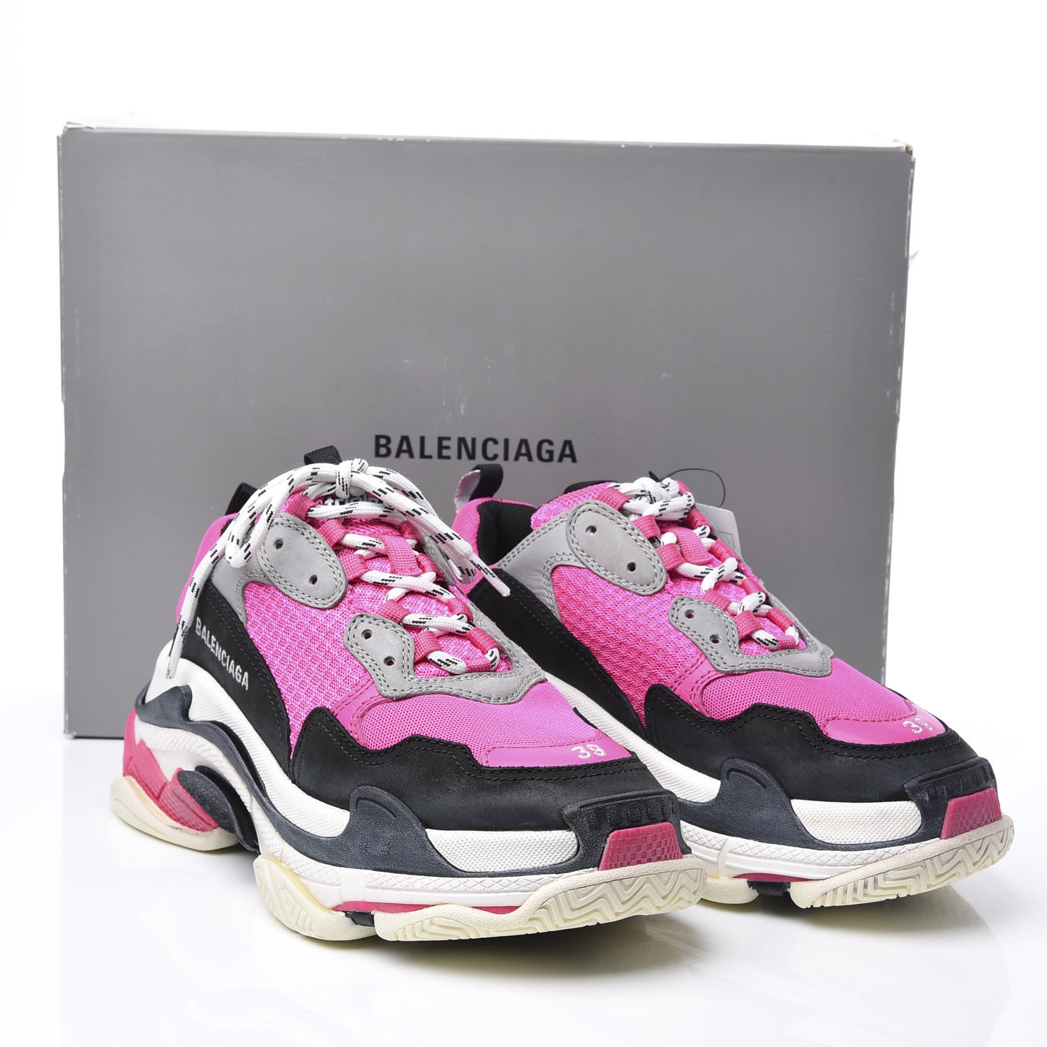 Balenciaga Fabric Mesh Womens Triple S Sneakers 39 Fluo Pink Grey White 8 of 8