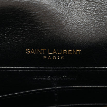 Saint Laurent Calfskin Crocodile Embossed Monogram Sunset Top Handle Chain Wallet Black 6 of 11