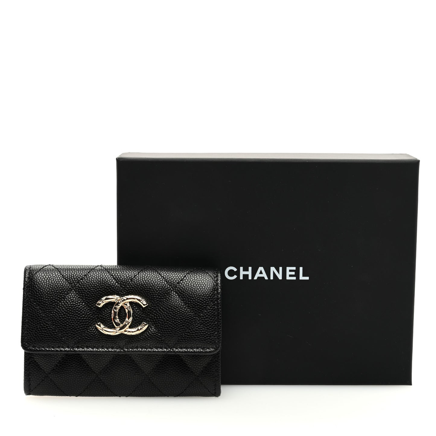 Caviar Quilted CC Flap Card Holder Black