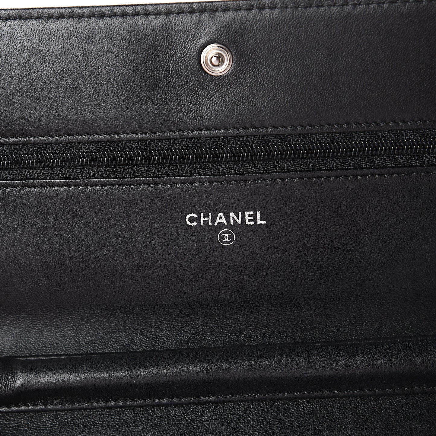 Lambskin Camellia Embossed Wallet on Chain WOC Black