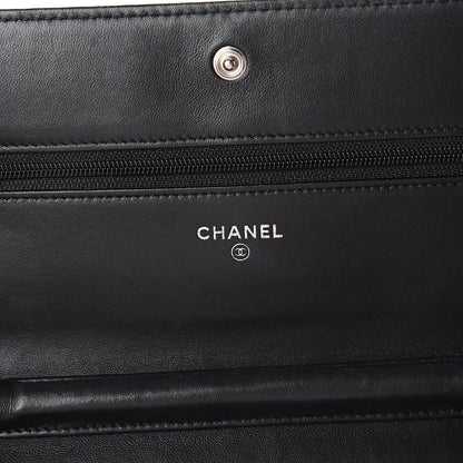 Chanel Lambskin Camellia Embossed Wallet on Chain WOC Black 5 of 9