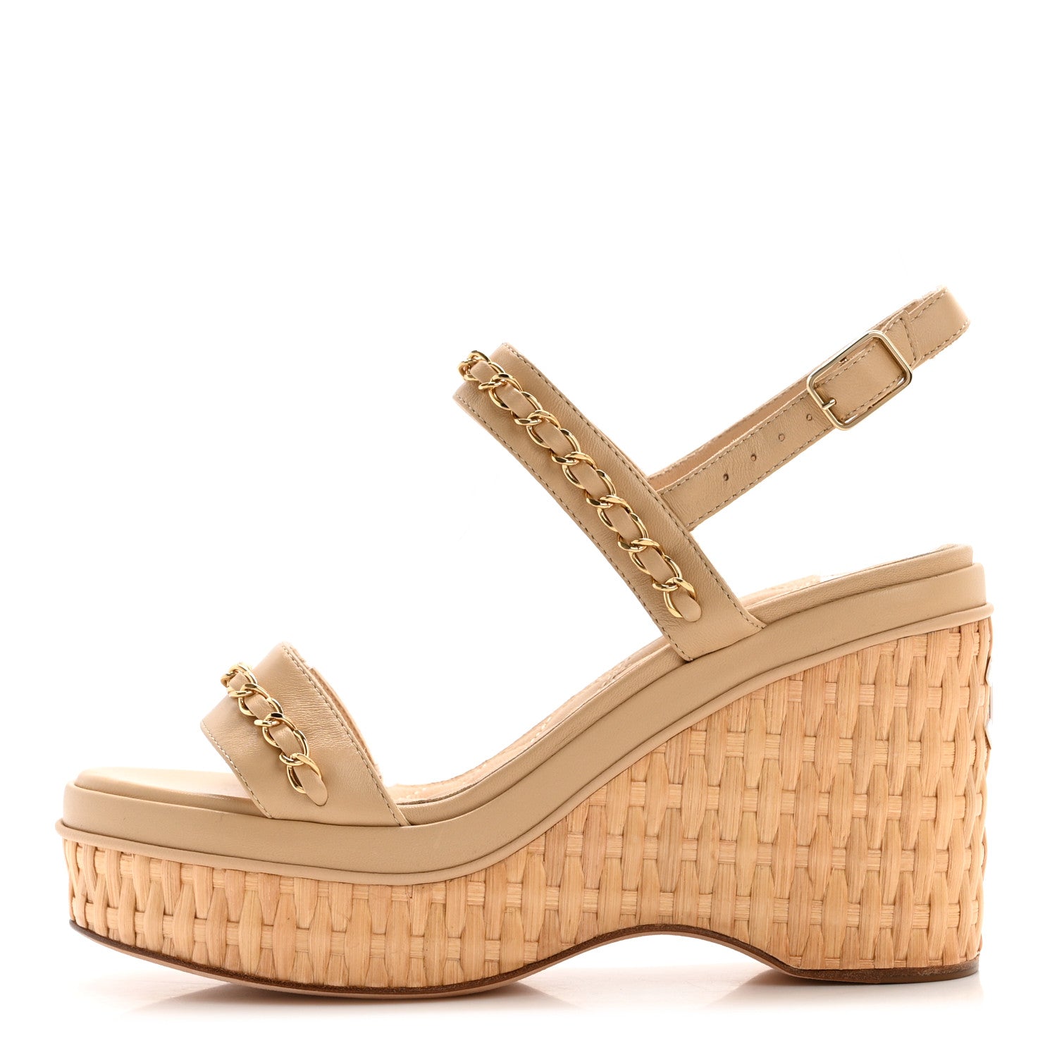 Chanel Lambskin Chain Platform Sandals 35 Beige 1 of 8