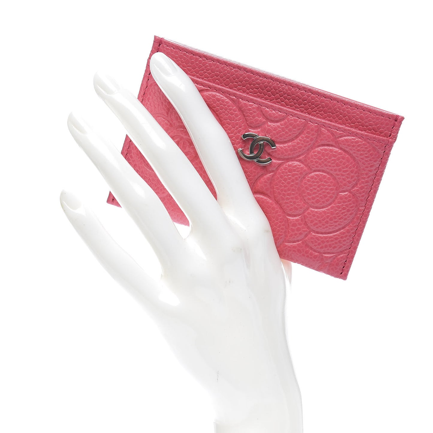 Caviar Camellia Embossed Card Holder Pink