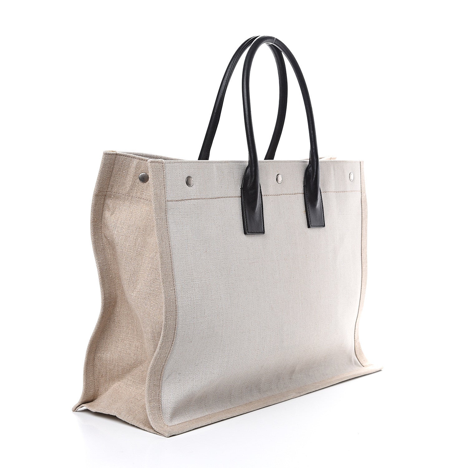 Saint Laurent Linen Calfskin Rive Gauche Tote Optic White 2 of 10
