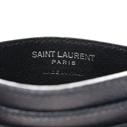 Saint Laurent Grain De Poudre Matelasse Chevron Monogram Credit Card Case Navy 6 of 7