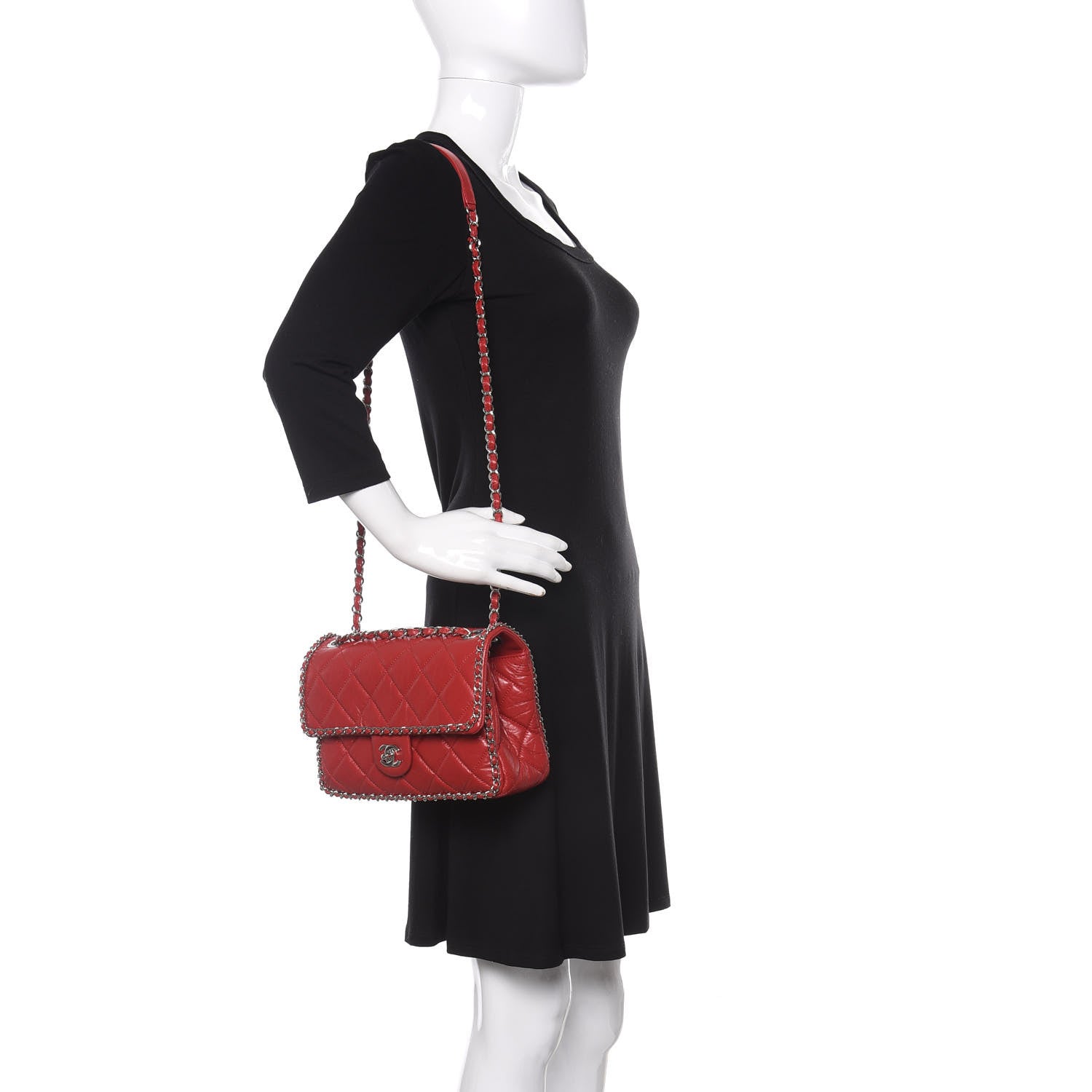 Chanel Crumpled Calfskin Medium Chain All Over Flap Red 2 of 13