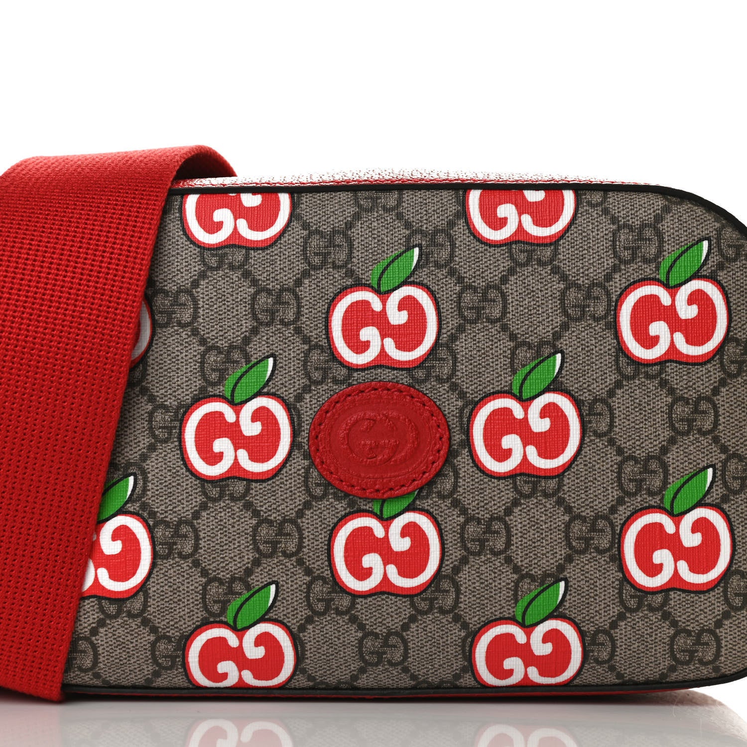 Gucci GG Supreme Monogram Apple Small Retro Interlocking G Shoulder Bag Beige Multicolor Lobster Red 9 of 12