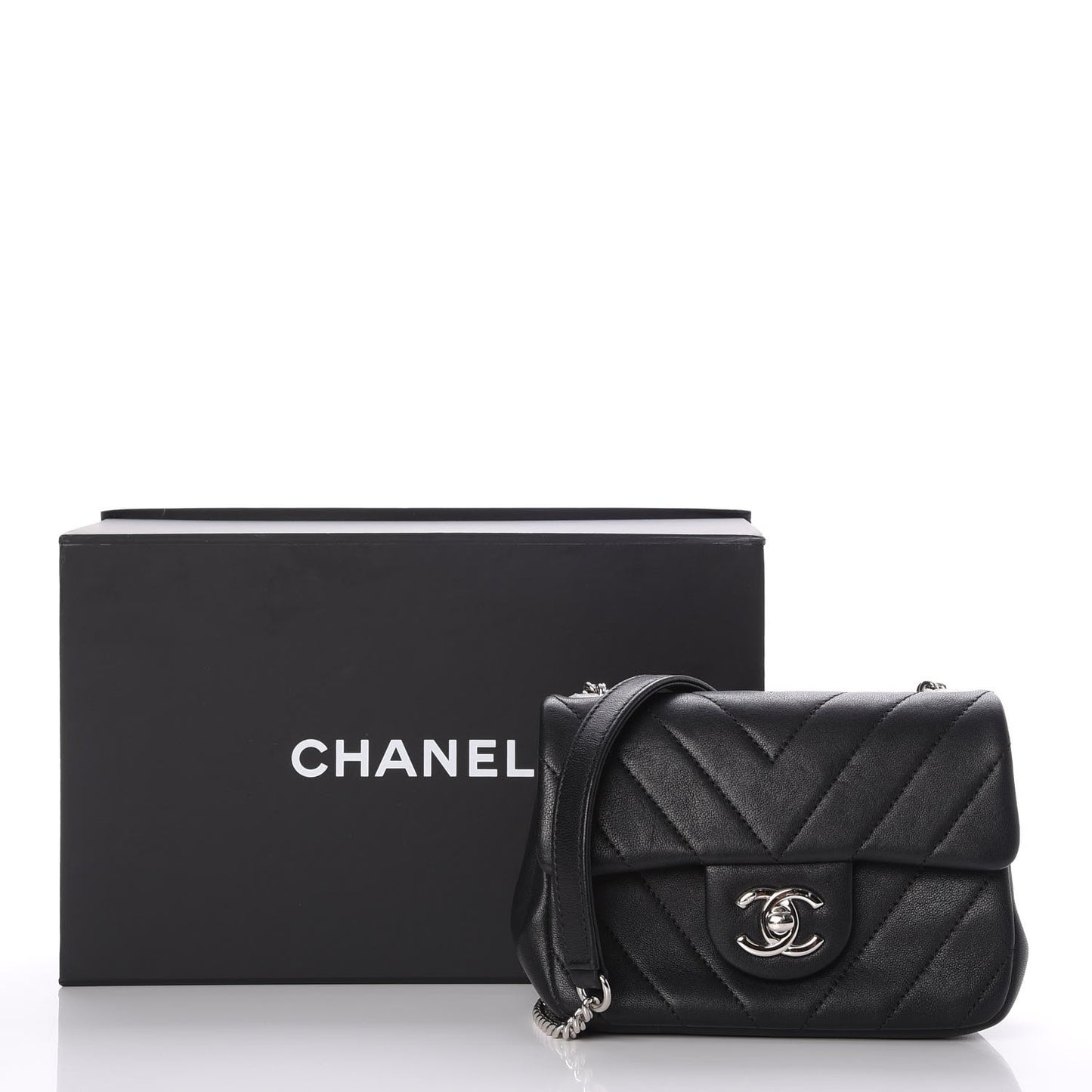 Calfskin Chevron Quilted Mini Flap Black