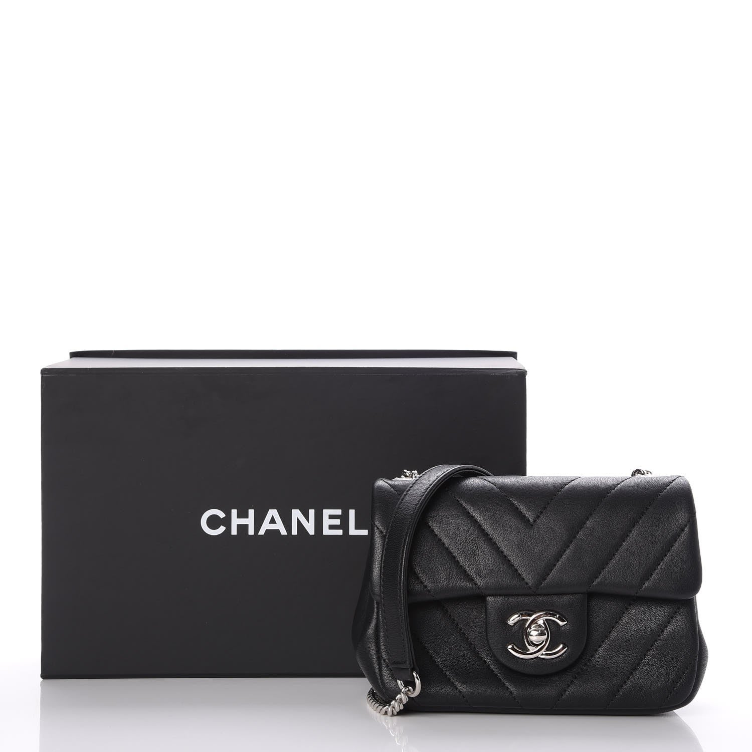 Chanel Calfskin Chevron Quilted Mini Flap Black 8 of 8
