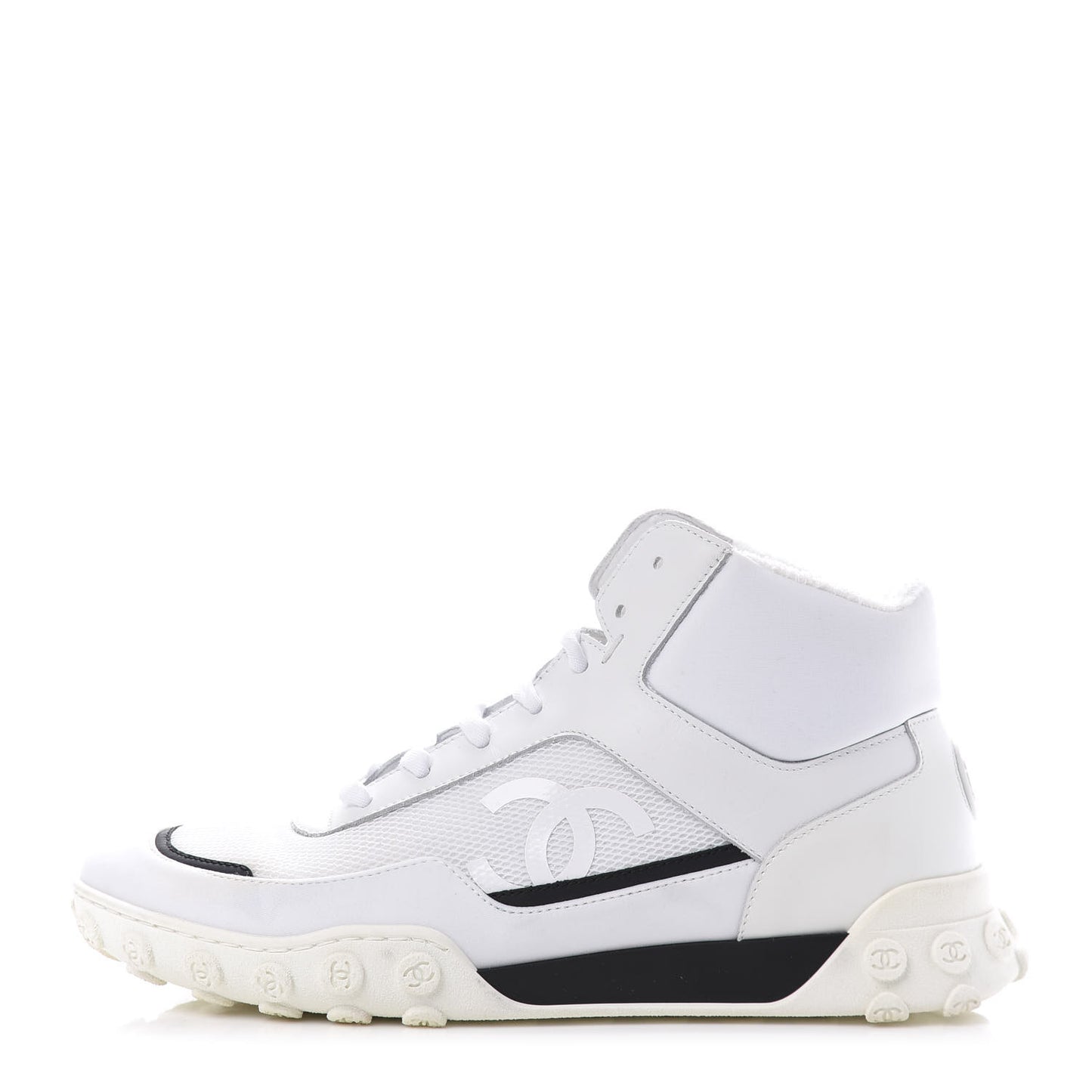 Calfskin Mesh Lycra Womens Logo High Top Sneakers 39 White