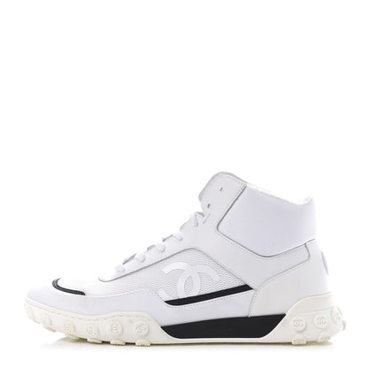Chanel Calfskin Mesh Lycra Womens Logo High Top Sneakers 39 White 1 of 8