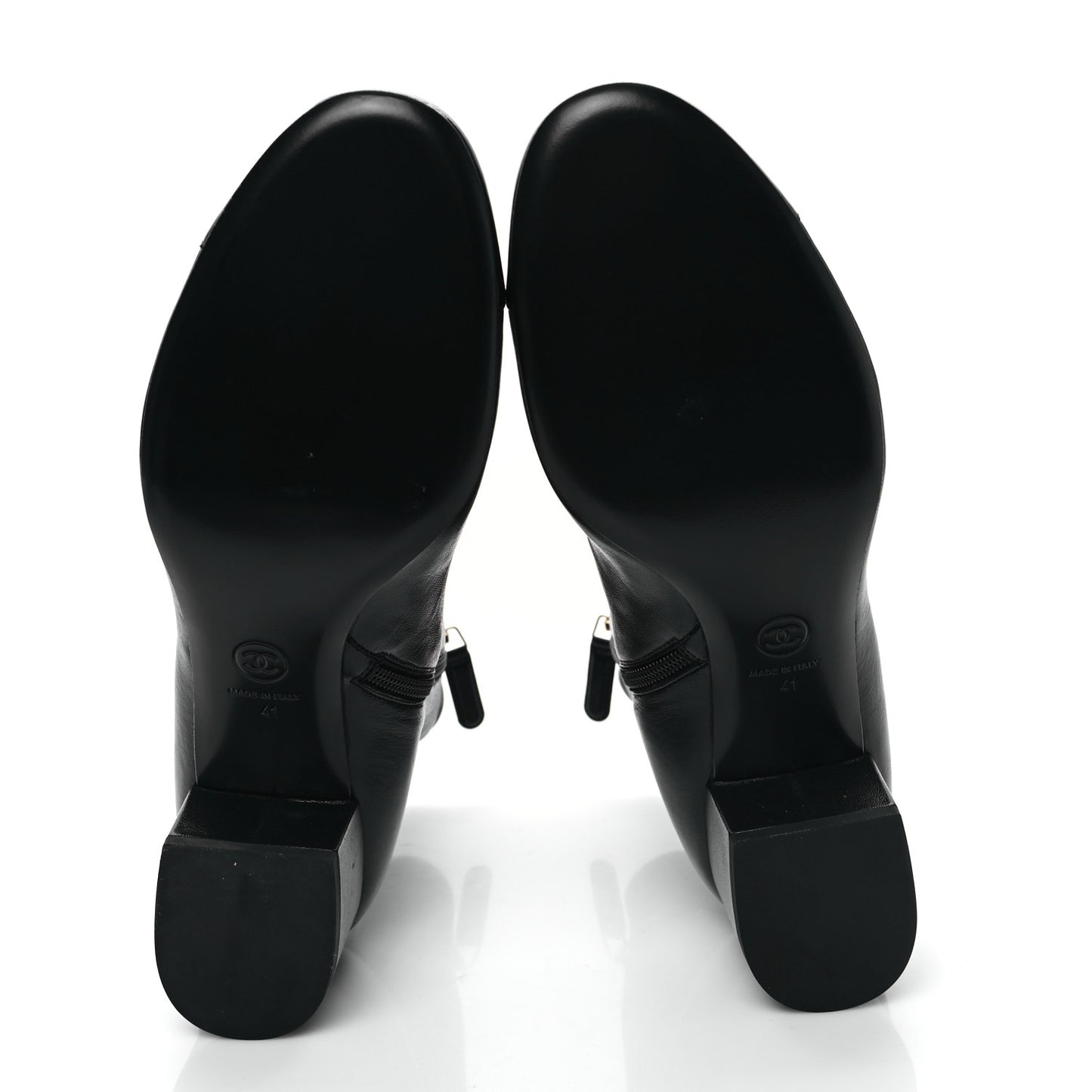 Stretch Lambskin Patent Calfskin Cap Toe CC Short Boots 41 Black