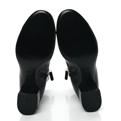 Chanel Stretch Lambskin Patent Calfskin Cap Toe CC Short Boots 41 Black 6 of 8