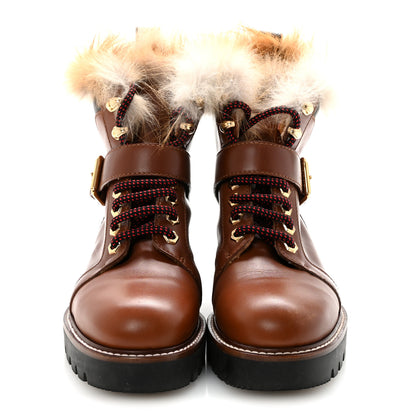 Louis Vuitton Calfskin Fur Territory Flat Ranger Combat Boots 37 Cognac 3 of 9