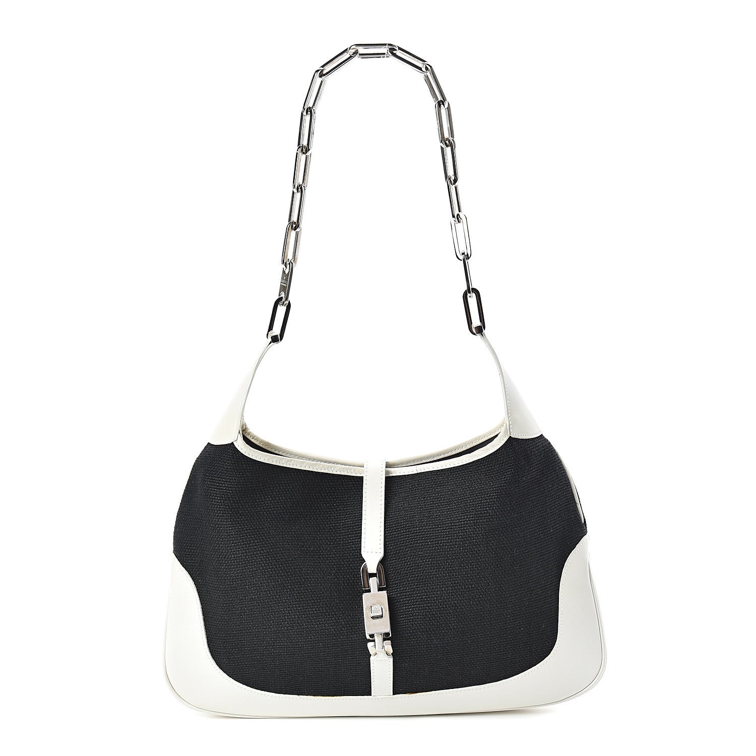 Gucci Canvas Calfskin Jackie O Hobo White Navy 1 of 15