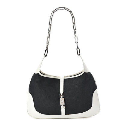 Gucci Canvas Calfskin Jackie O Hobo White Navy 1 of 15