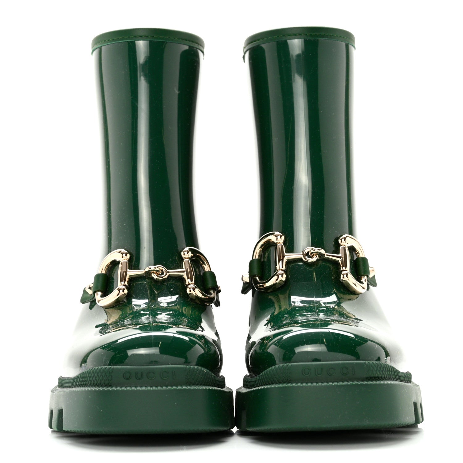 Gucci Rubber Womens Horsebit Ankle Boots 35 Vintage Green 2 of 12