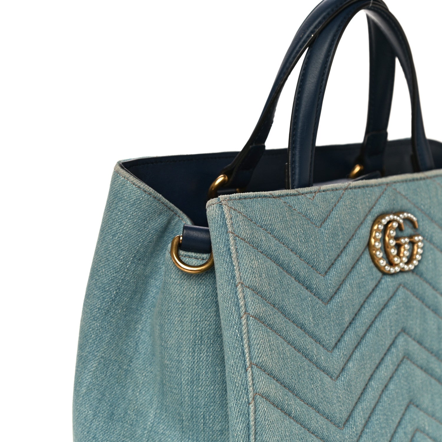 Gucci Denim Matelasse Small Pearly GG Marmont Tote Blue 15 of 16