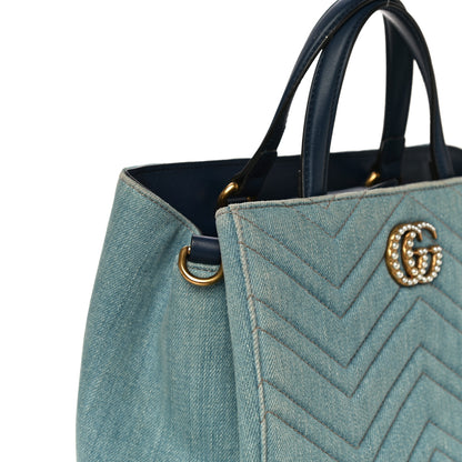Gucci Denim Matelasse Small Pearly GG Marmont Tote Blue 15 of 16