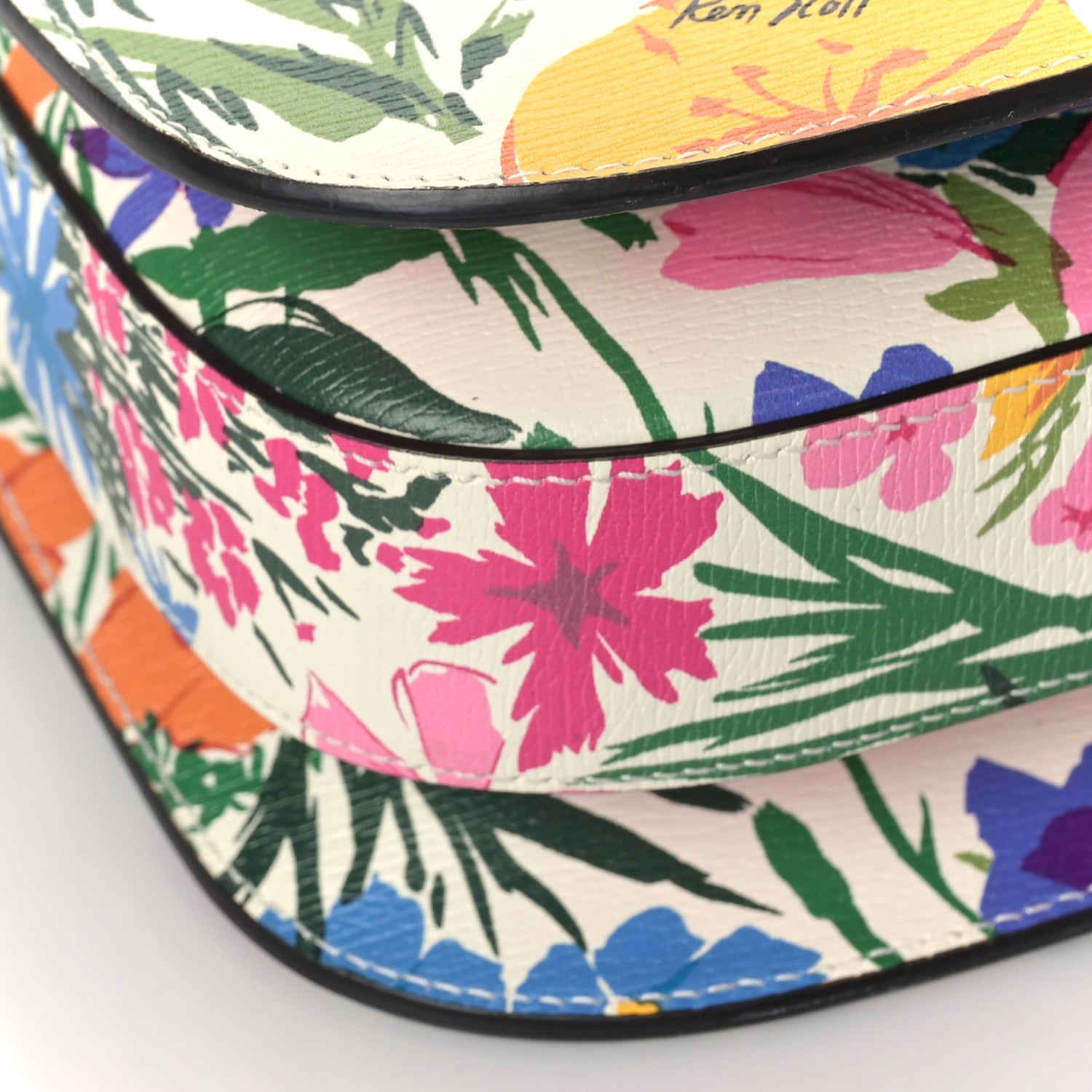 Gucci X KEN SCOTT New Shangai Calfskin Jardin D'Avril Floral Print Horsebit 1955 Shoulder Bag Ivory Pink Wild Rose 7 of 8