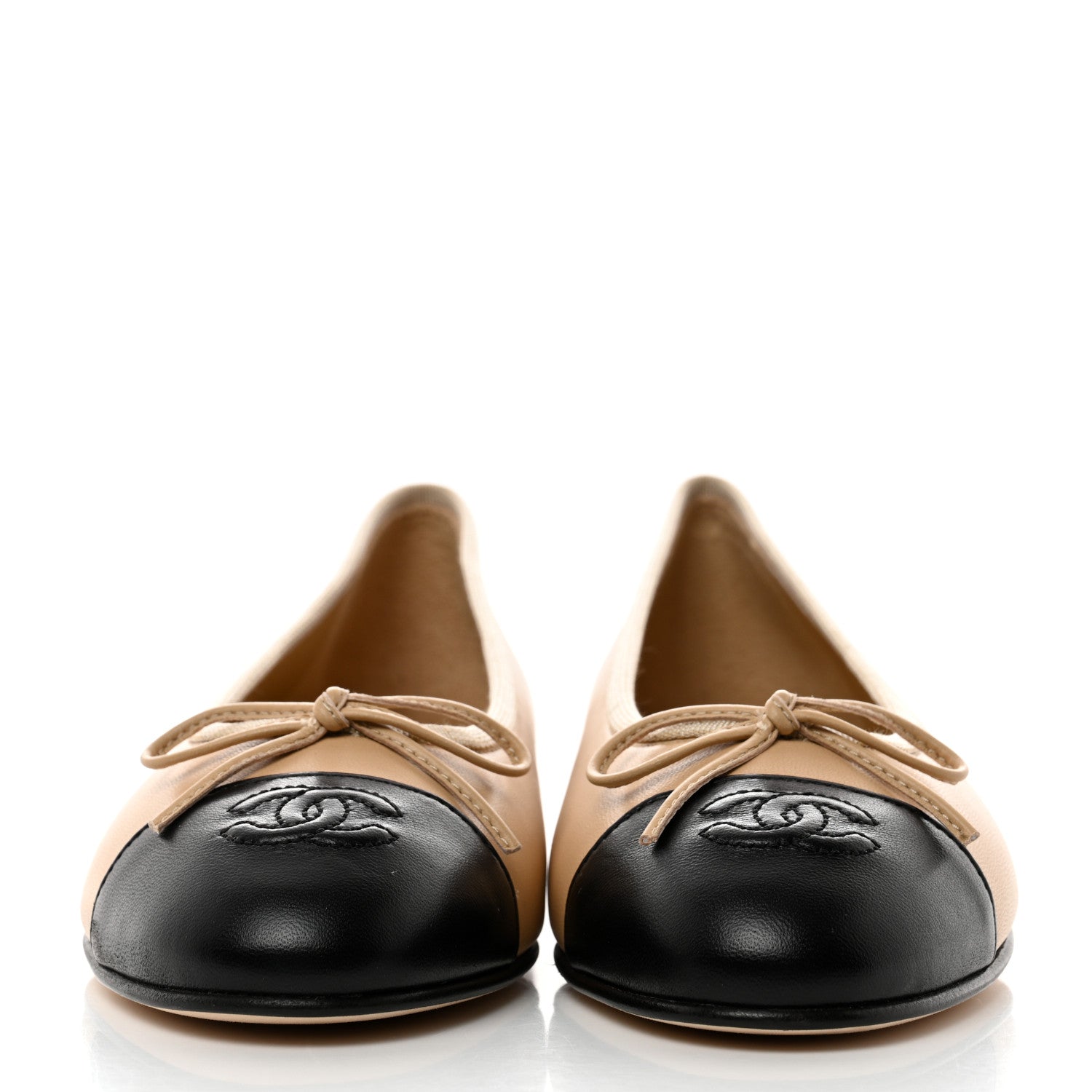 Chanel Lambskin Cap Toe CC Ballerina Flats 36.5 Beige Black 2 of 9