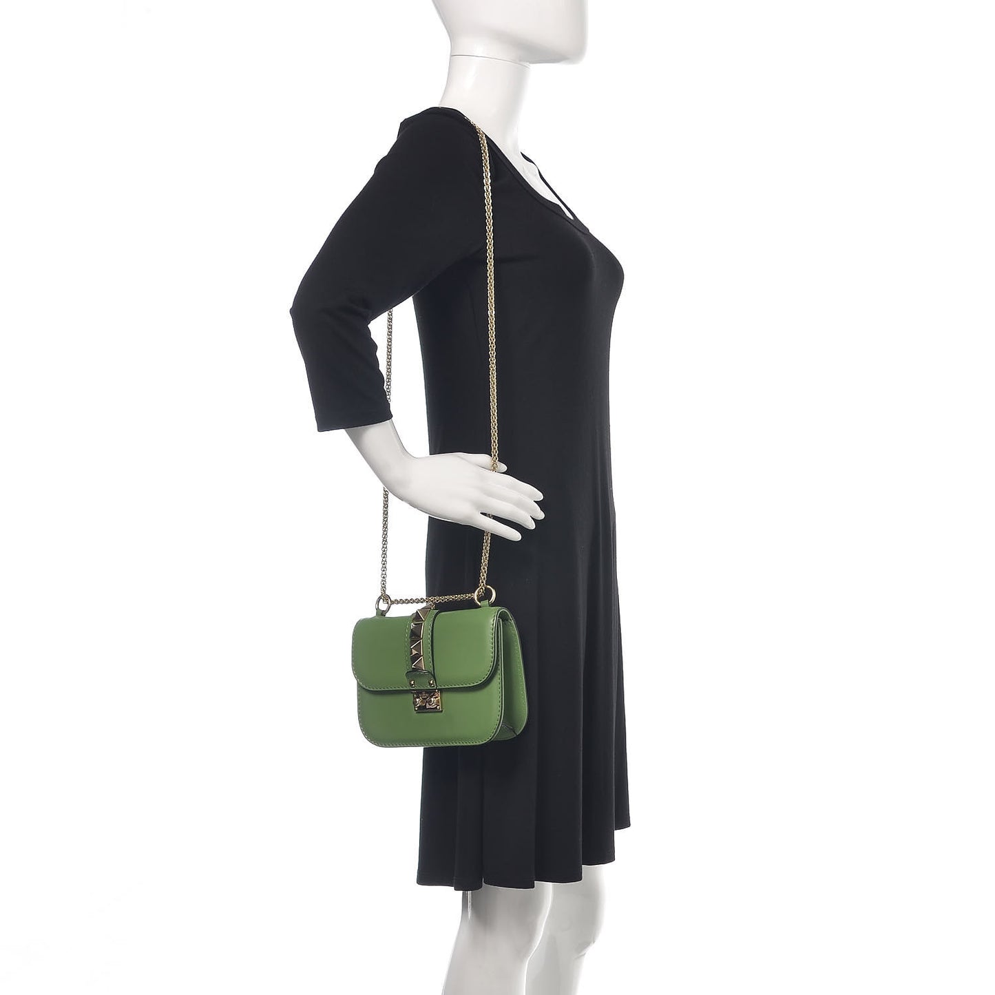 Vitello Small Glam Lock Rockstud Flap Green
