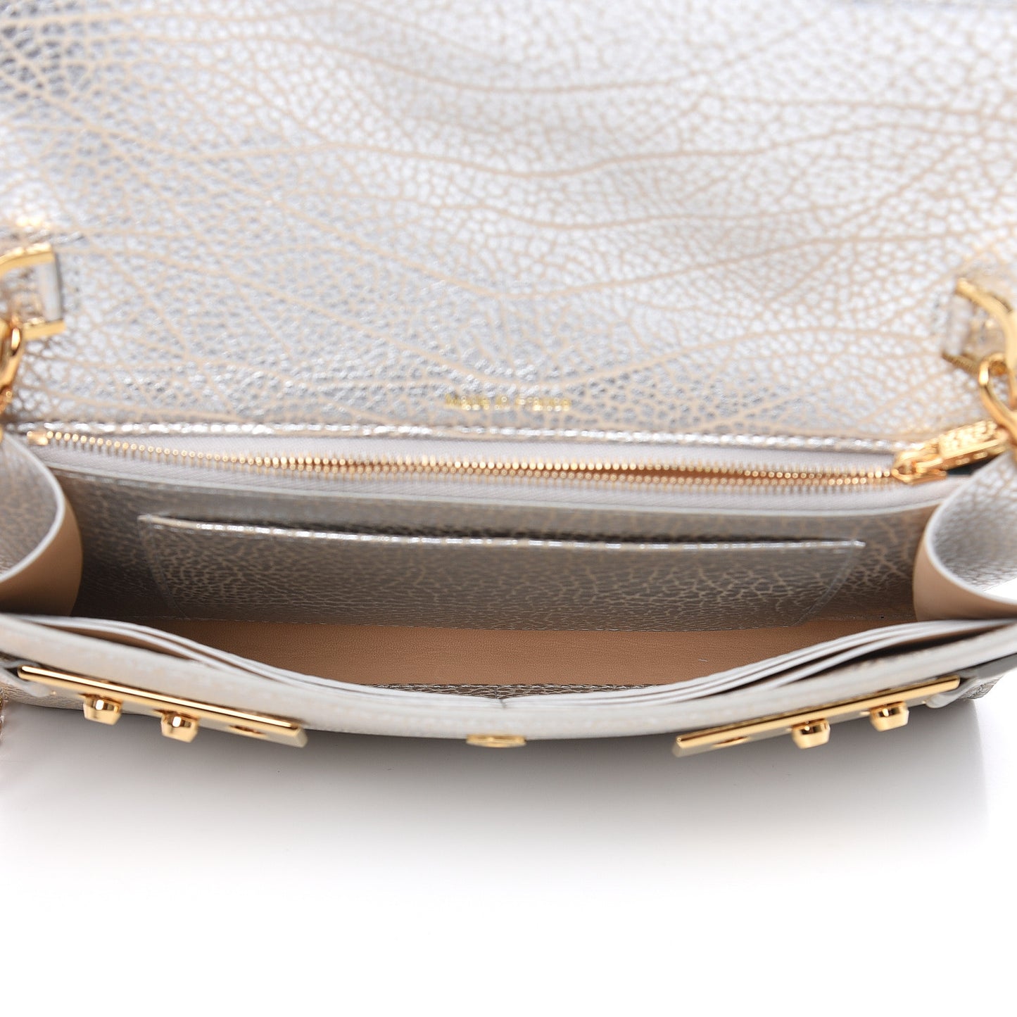 Metallic Crispy Calfskin Tempete Pochette Antique Silver