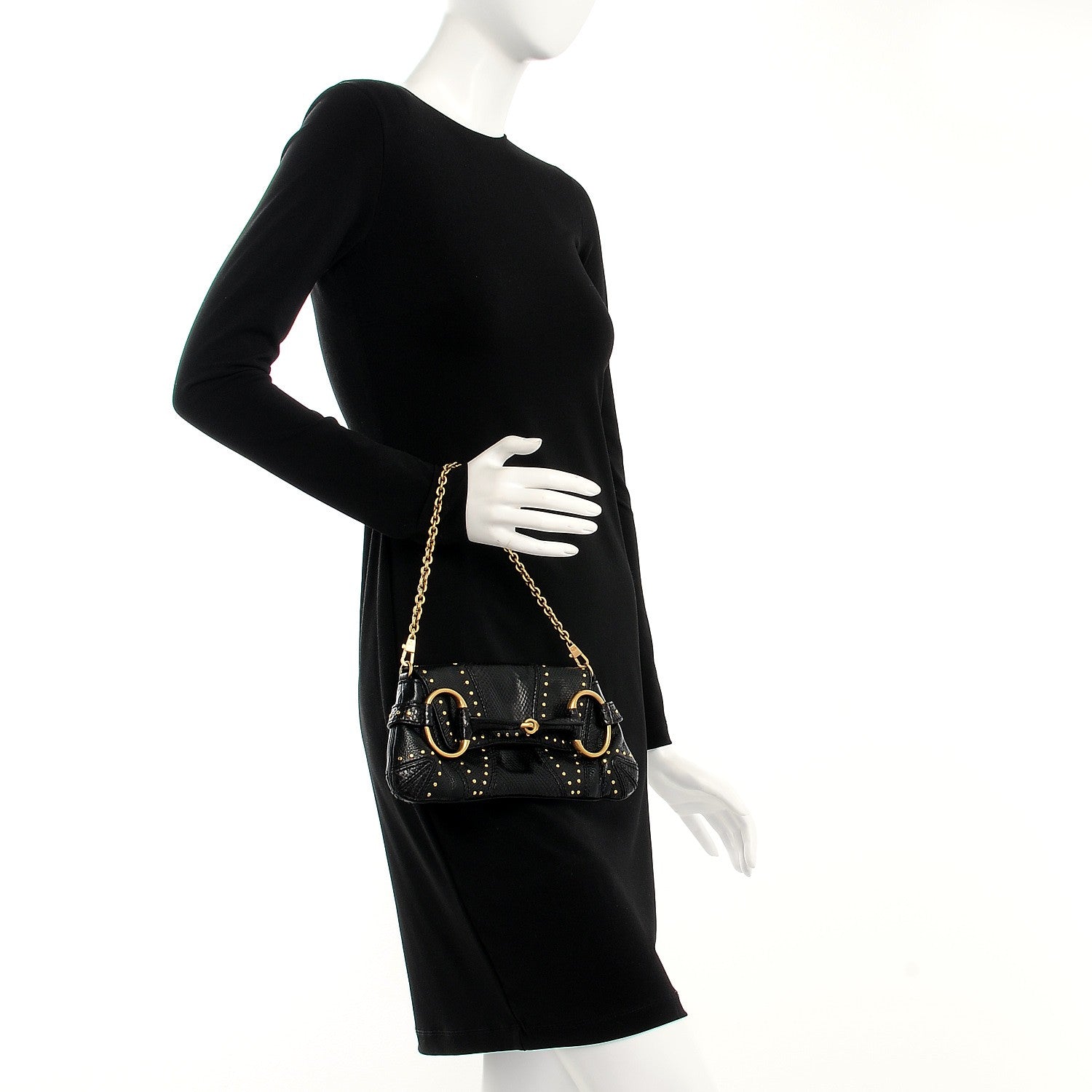 Gucci Python Studded Horsebit Chain Clutch Black 2 of 7