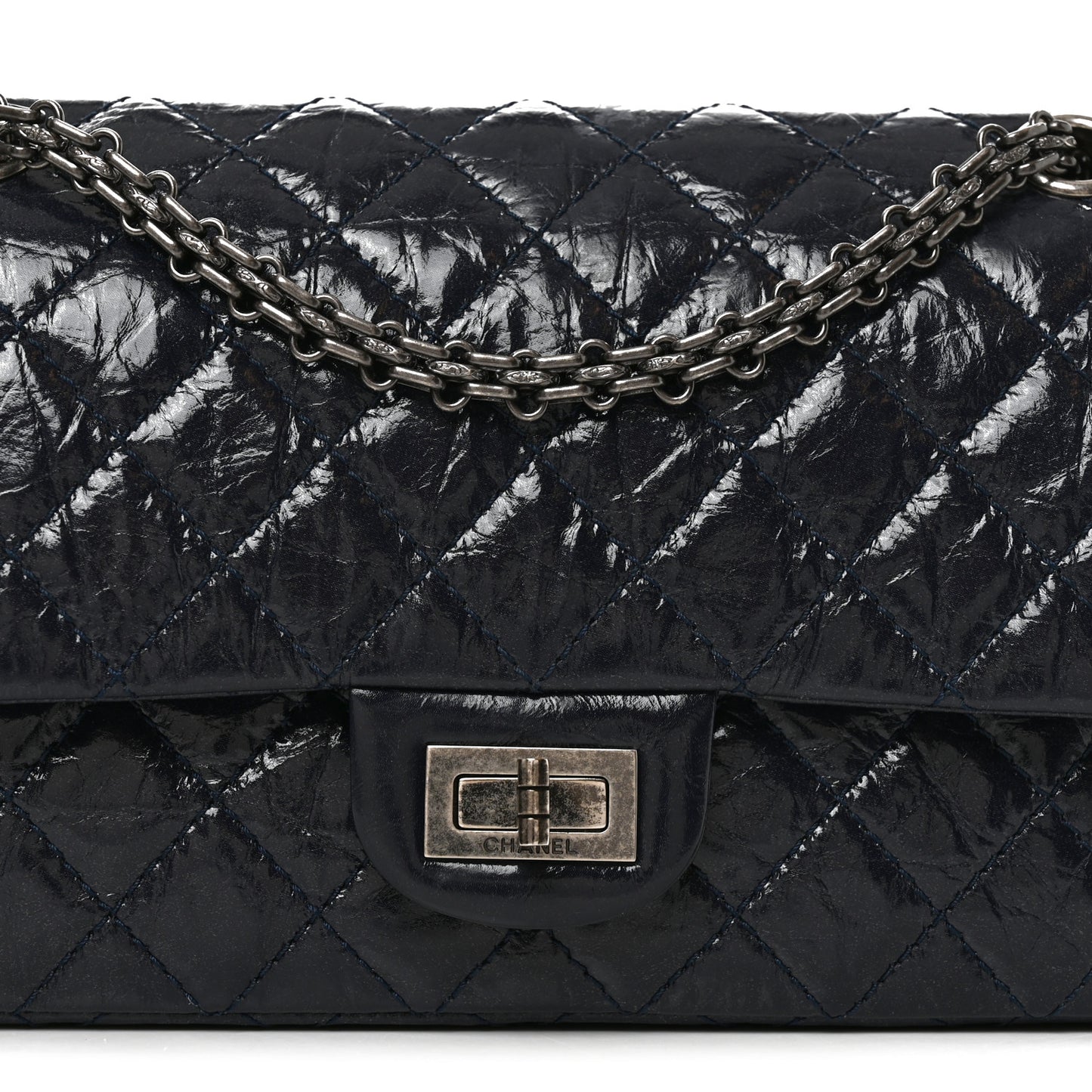 Glazed Calfskin Quilted 2.55 Reissue 225 Flap Dark Navy Blue