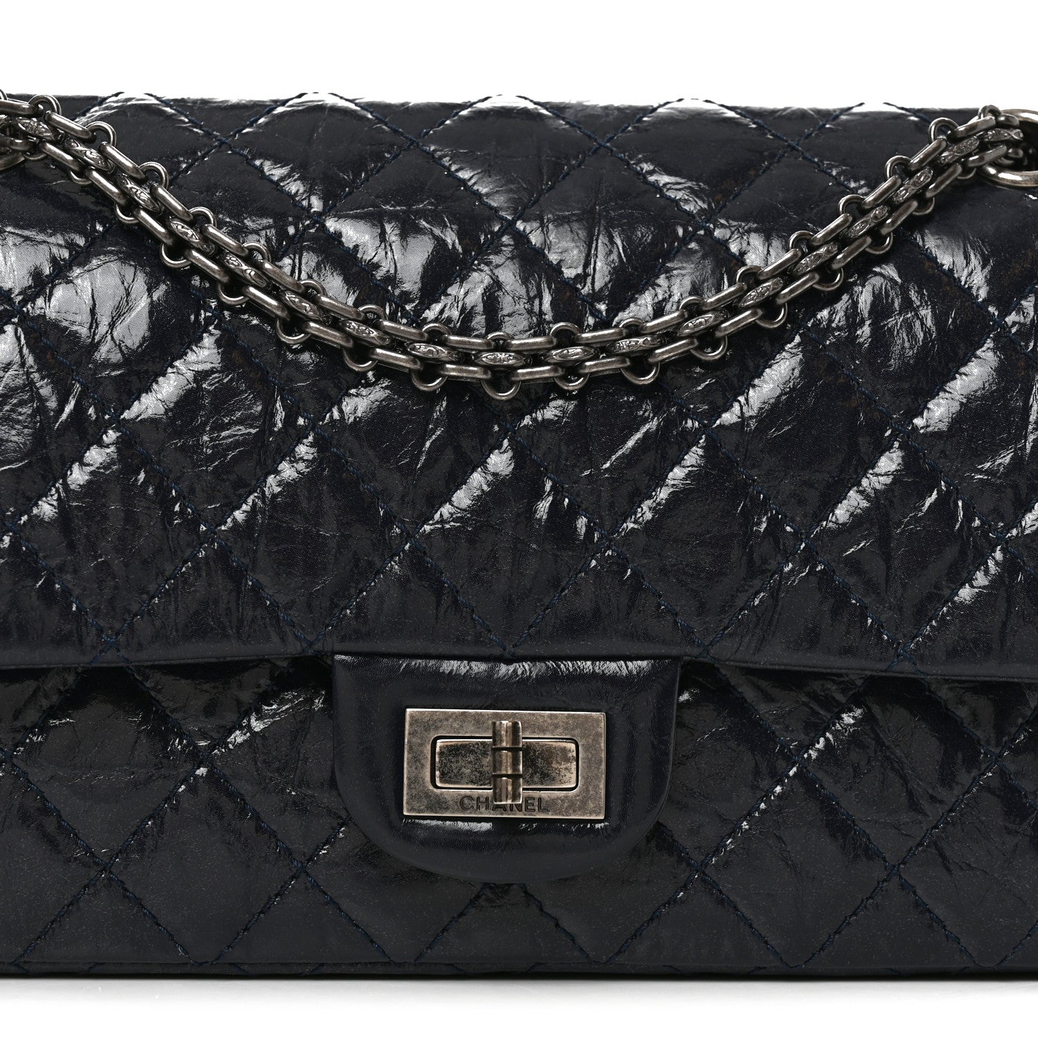 Chanel Glazed Calfskin Quilted 2.55 Reissue 225 Flap Dark Navy Blue 8 of 11