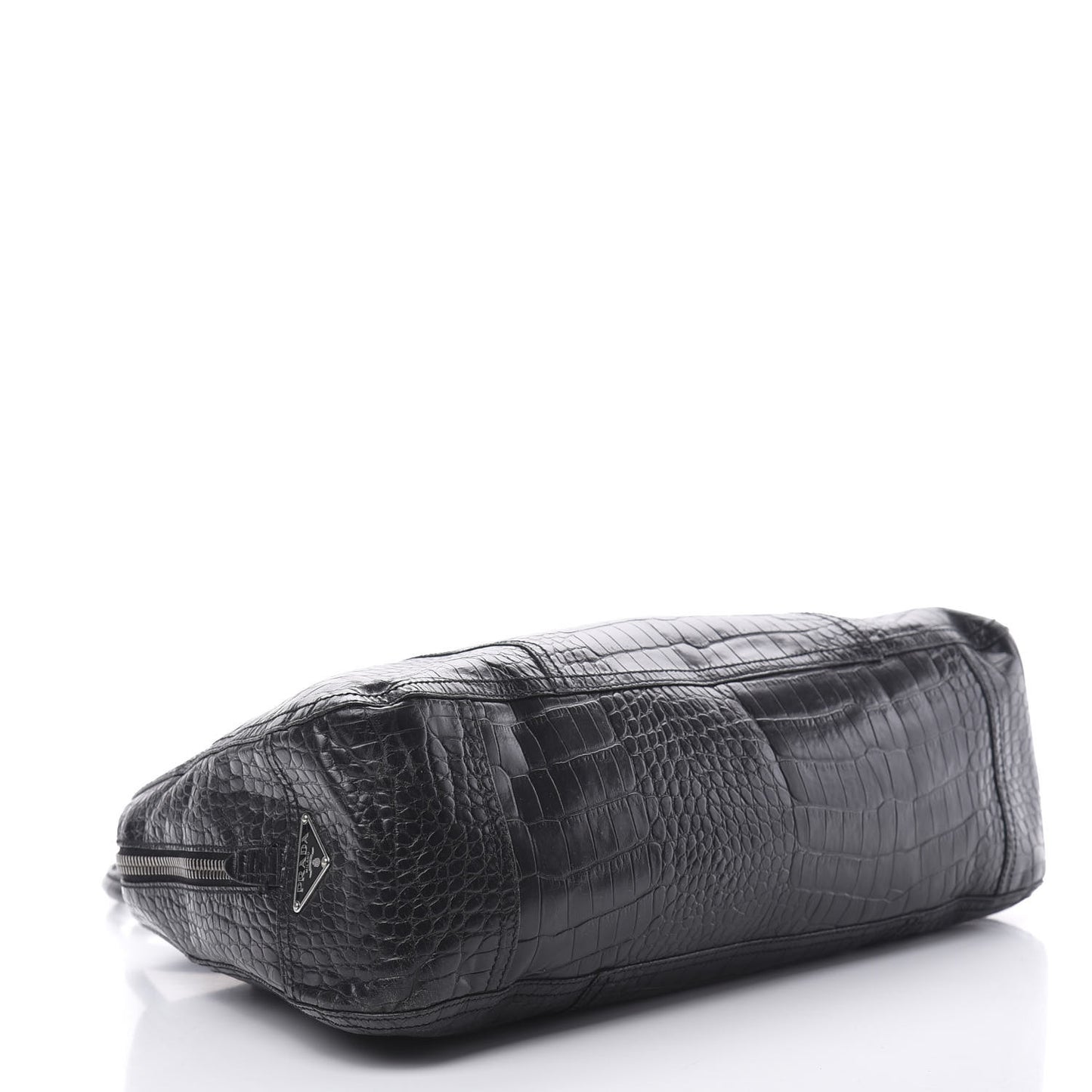Calfskin Crocodile Embossed Satchel Black