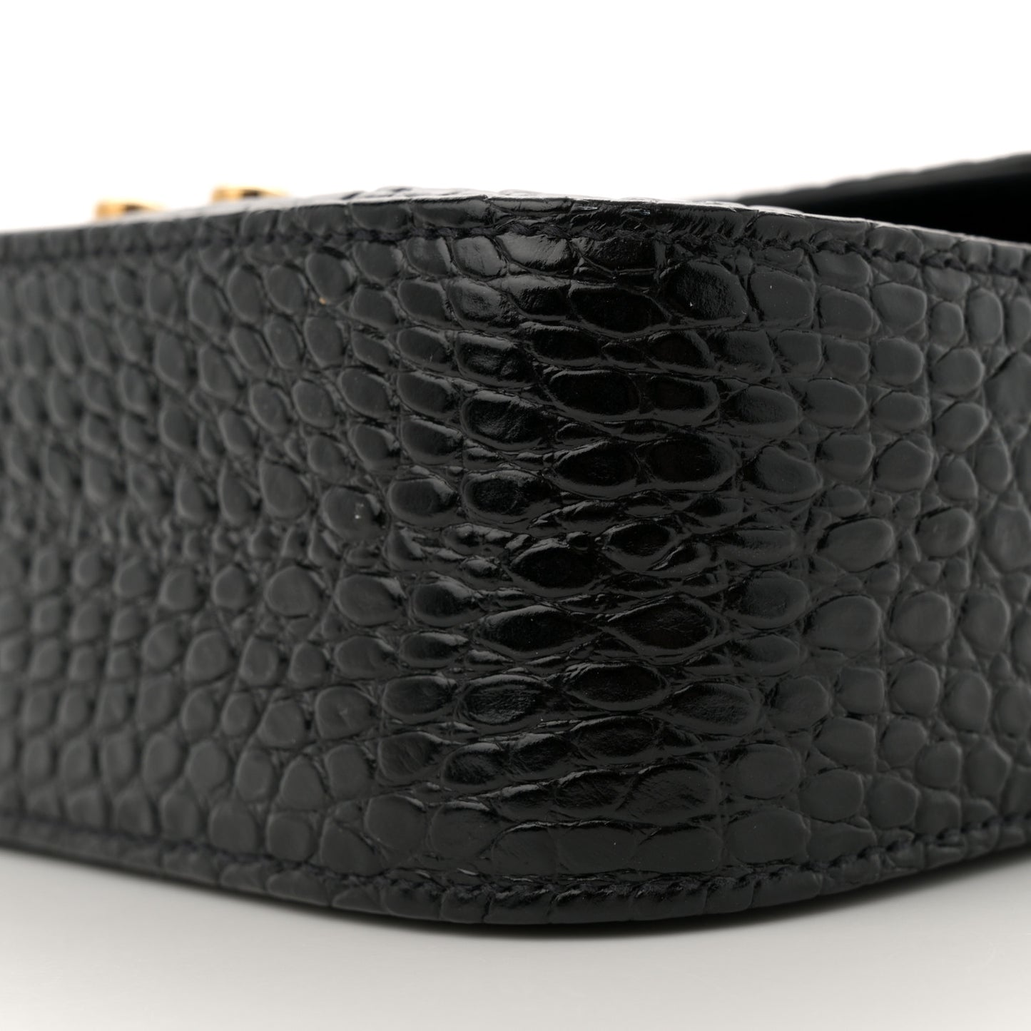 Crocodile Print Calfskin Top Handle Bag Black