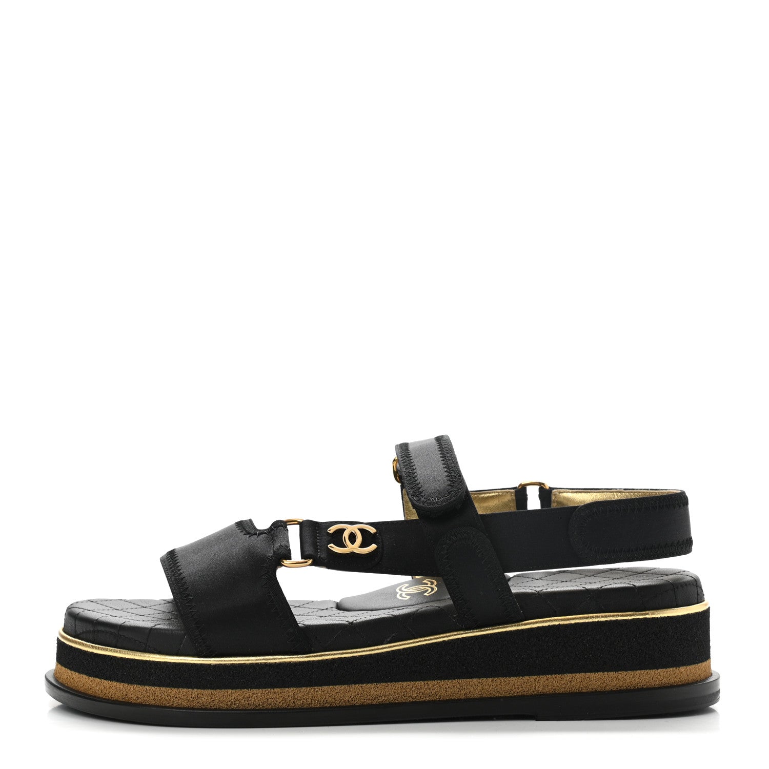 Chanel Satin CC Flat Sandals 39 Black Gold 1 of 7