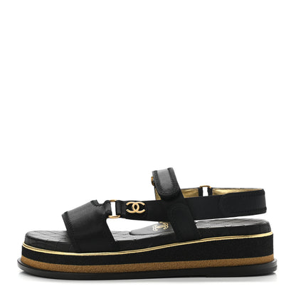 Chanel Satin CC Flat Sandals 39 Black Gold 1 of 7