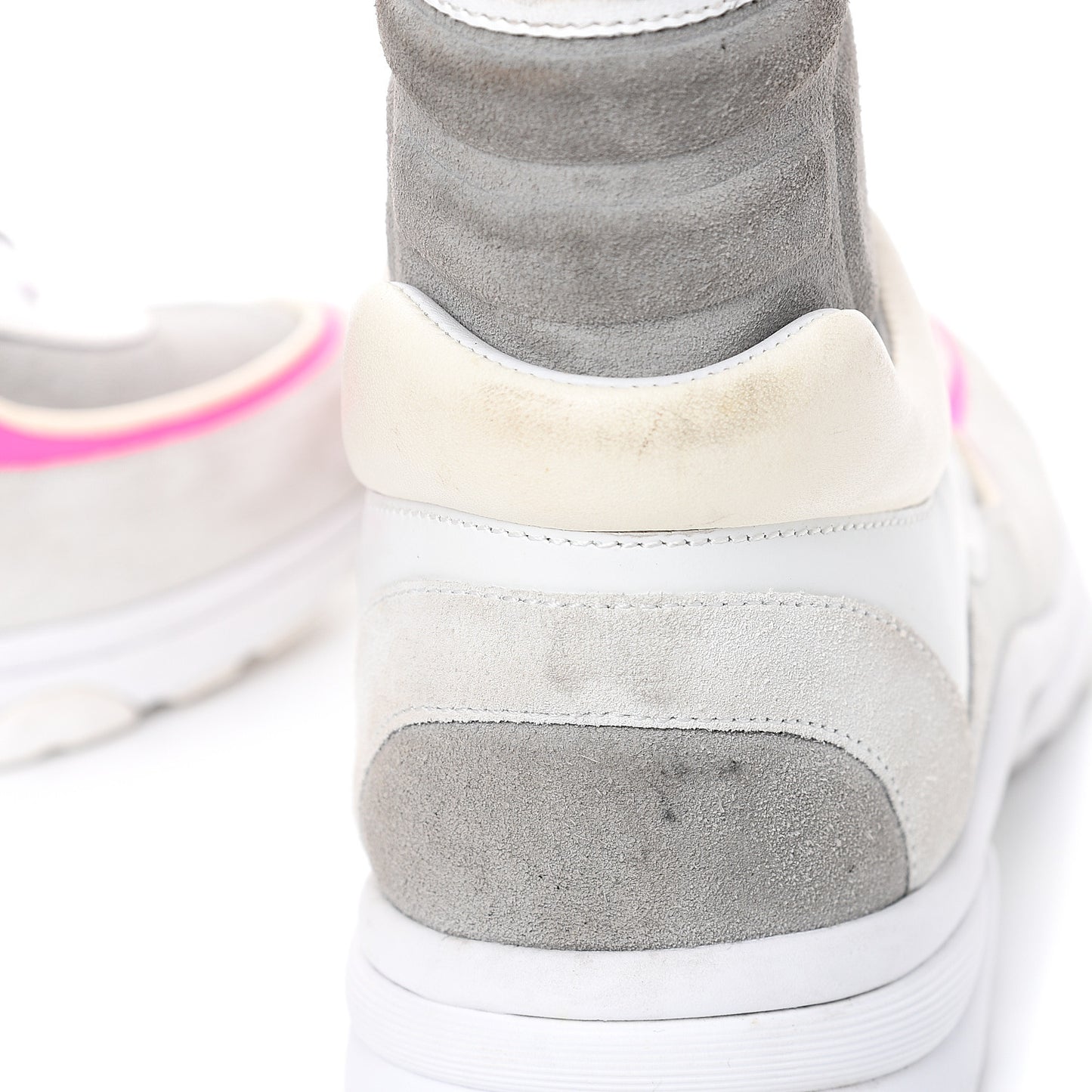 Suede Calfskin Lambskin Neoprene High Top CC Sneakers 39 White Grey Fluo Pink