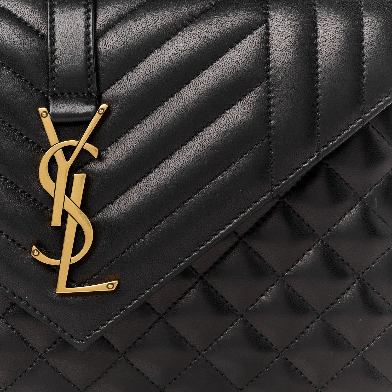 Saint Laurent Lambskin Mixed Matelasse Triquilt Medium Monogram Satchel Black 9 of 11