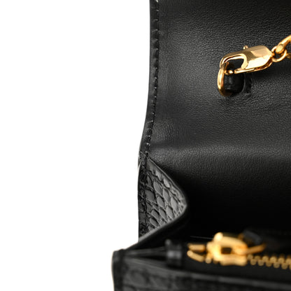 Saint Laurent Calfskin Crocodile Embossed Monogram Sunset Top Handle Chain Wallet Black 11 of 12