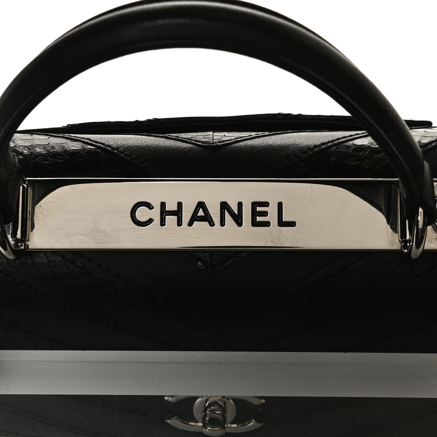 Chanel Calfskin Sheepskin Watersnake Chevron Quilted CC Small Trendy CC Dual Handle Flap Bag Black 7 of 13