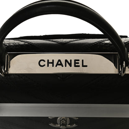 Chanel Calfskin Sheepskin Watersnake Chevron Quilted CC Small Trendy CC Dual Handle Flap Bag Black 7 of 13